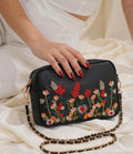 Floral Embroidered Chain Shoulder Bag for Women | Elegant Fashion Handbag with Adjustable Strap